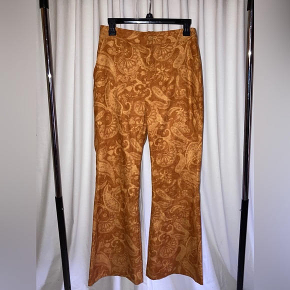 Shein Corduroy Paisley Print Flare Leg Pants Retro Y2K - Picture 3 of 4